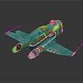 Teal Orange White Spaceship Model With Cosmic Aerospace Design And Detailed Engines And Wings