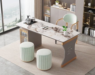 Modern Tea Table and Chair Marble Tea Table and Chair Combination 3d model