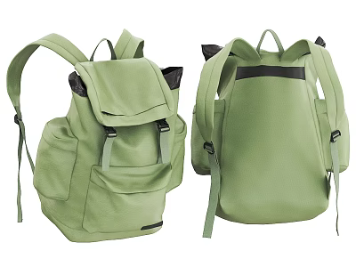 Green Canvas Backpack with Front and Back Views Flap Pockets and Shoulder Straps 3d model