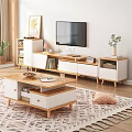 Modern White And Wood TV Stand With Storage Drawers Cabinets And Decor