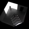 Modern Illuminated Triangle Art Installation With Woman Figure In Geometric Design