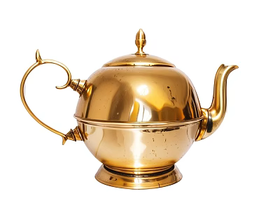 Classic Golden Kitchenware Teapot With Polished Body Decorative Spout And Sturdy Handle 3d model