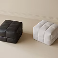 Black And White Square Tufted Leather Fabric Ottomans On Light Beige Floor