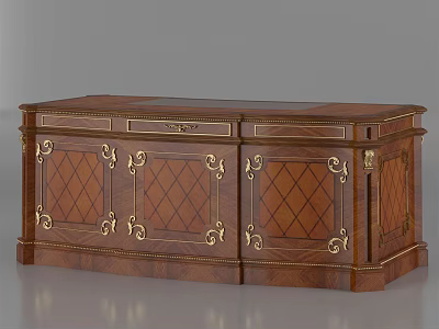 Antique Wooden Office Desk With Gold Decorative Carvings And Drawers 3d model