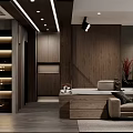 Modern Dining Kitchen Interior With Marble Countertop Island Dark Cabinets Chairs And Dried Flowers Vase