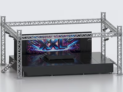 Event Stage Setup With Metal Truss Structure Lighting Fixtures And XXL Logo Backdrop Screen 3d model