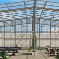 Spacious Glass Roof and Walls Leisure Area with Ping Pong Table Chairs and Plants