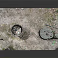 Rustic Scene Component With Worn Surface Metal Bucket Stump And Colorful Spots