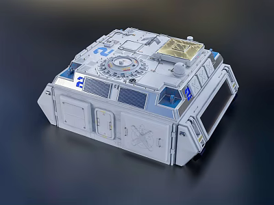 Futuristic Building Module Featuring Modular Design Metallic Surface Control Panels Blue Displays And Circular Device 3d model