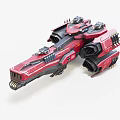 Red Sci-Fi Spaceship Model With Detailed Exterior And Mechanical Engine Parts