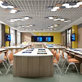 Modern School Classroom Interior With Multimedia Equipment Desks Chairs And Lighting