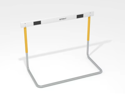 Sports Training Hurdle With White Crossbar Black Stripes And Yellow Silver Legs 3d model