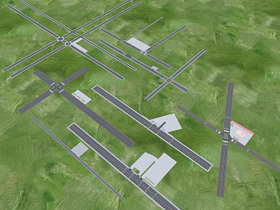 Aerial View Of Interconnected Road Infrastructure With Intersections And Facilities In Green Landscape 3d model