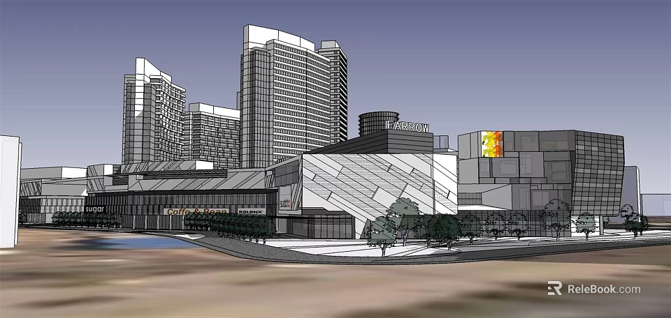 Modern High Rise Residential Building With Glass Curtain Wall Urban Setting And Nearby Commercial Complex 3d model 