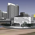 Modern High Rise Residential Building With Glass Curtain Wall Urban Setting And Nearby Commercial Complex