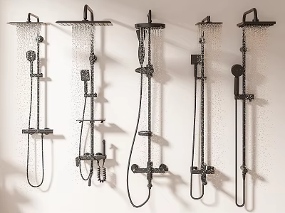 Different Wall Mounted Shower Heads Featuring Handheld Sprayers And Rainfall Designs 3d model