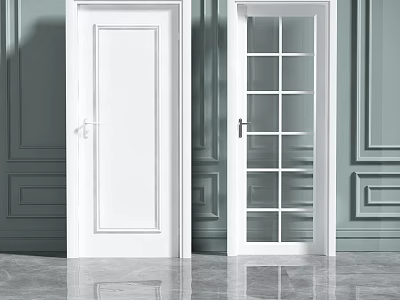 Modern Swing Doors Solid Panel And Glass Panel Interior With Gray Wall 3d model
