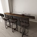 Stylish Home Bar With Wooden Countertop And Brown Leather Stools In Modern Interior Design
