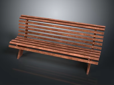 Modern Wooden Slatted Bench With Horizontal Planks And Sleek Legs 3d model