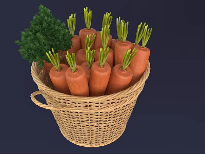 Fresh Organic Carrots with Green Tops in Woven Basket and Fresh Parsley 3d model