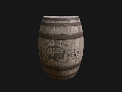 Rustic Vintage Wooden Barrel With Best Inspected Menu And Decorative Details 3d model