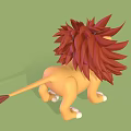 Cute 3D Cartoon Lion Character With Red Mane Big Eyes White Paws And Green Background