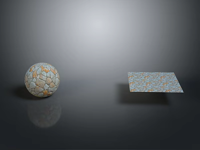 Wooden Stone Sphere and Square Slab with Textured Surface and Reflection on Gray Background 3d model