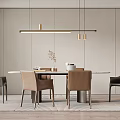 Modern Round Dining Table Set With Beige Gray Chairs And Hanging Pendant Light 3d model