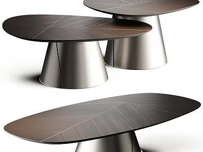 Modern Coffee Table Design With Oval Wood Grain Top And Metal Cone Base 3d model