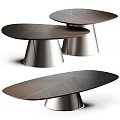 Modern Coffee Table Design With Oval Wood Grain Top And Metal Cone Base