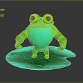 Cute Green Frog with Big Eyes and Blue Belly standing on Green Lily Pad