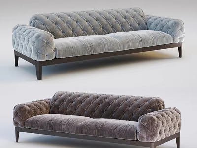Velvet Two-Seater Sofa with Tufted Design and Dark Legs in Light Gray and Dark Brown 3d model