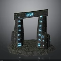 Intricate Mystic Stone Archway Structure With Glowing Runes And Stone Base