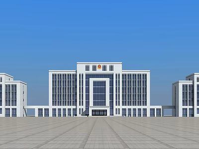 Modern Office Building Featuring Glass Curtain Wall Symmetrical Design And Spacious Front Plaza 3d model