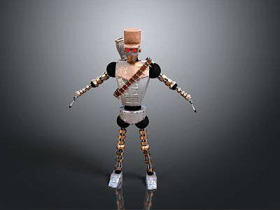 Creative Handmade Robot Figure With Metal Body Wooden Limbs And Red Eyes 3d model