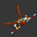 Game Movie Character With Red Hair Twin Ponytails Orange White Outfit Holding Long Staff Weapon