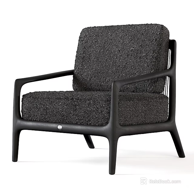 Black Leisure Chair With Plush Fabric Comfortable Seating And Modern Armrest Design 3d model 