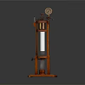 Vintage Scientific Instrument With Wooden Frame Transparent Glass Tube And Brass Gauge