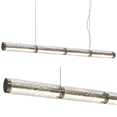 Two Modern Hanging Pendant Lights With Wire Wrapped Glass Cylinders 3d model