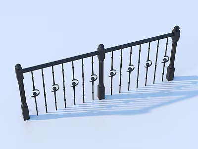 Sturdy Black Metal Railing Featuring Decorative Scroll Design And Vertical Bars 3d model