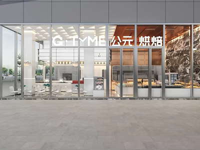Modern Bakery Storefront With Large Glass Panels G TYME Signage And Transparent Design 3d model
