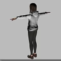 Woman In White Hoodie Black Leggings And Brown Shoes With Arms Outstretched On Gray Background