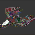 3D Spacecraft Model With Red Blue Purple Components And Illuminated Lights