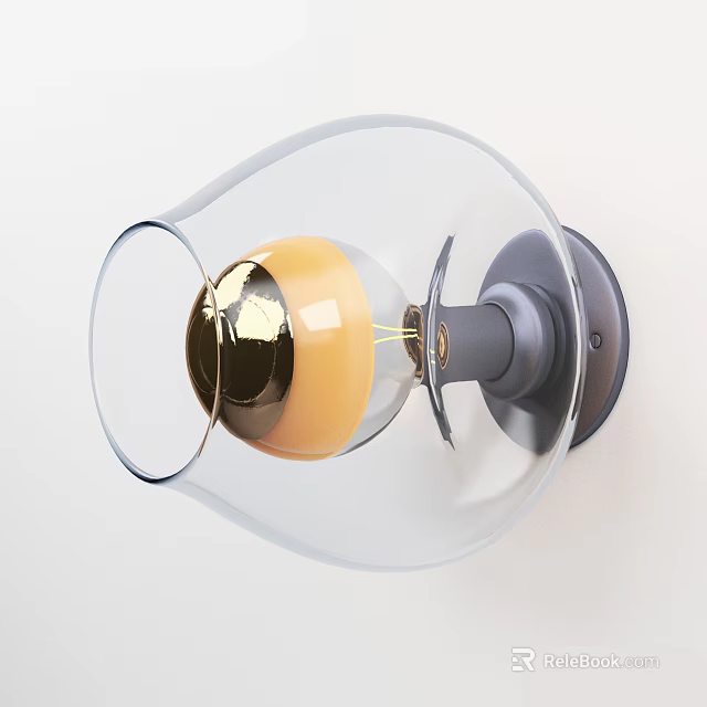 Modern Wall Light Design With Transparent Glass Shade Yellow Bulb And Gray Base 3d model 