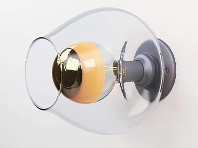 Modern Wall Light Design With Transparent Glass Shade Yellow Bulb And Gray Base 3d model