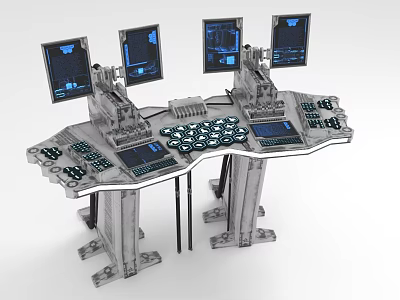 Futuristic Control Console With Multiple Digital Screens And Metallic Control Buttons 3d model