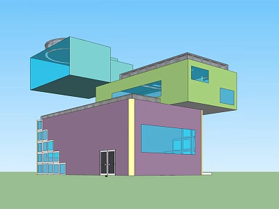 Modern Detached Villa With Geometric Design Colorful Exterior And Large Windows 3d model
