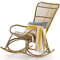 Cozy Rattan Rocking Leisure Chair With Gray And Yellow Cushions And Striped Throw Blanket