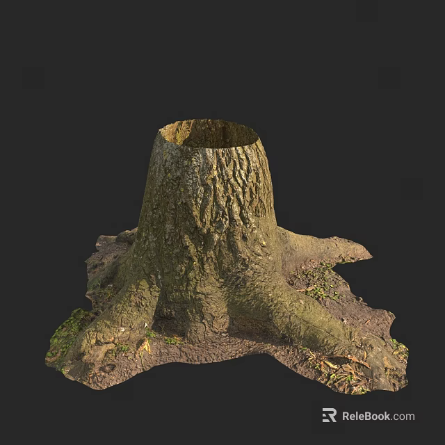 Rustic Wood Stump With Exposed Roots And Stone Accents In Natural Environment 3d model 