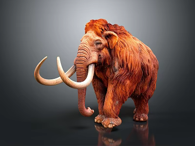 Realistic Brown Mammoth Model With Thick Fur And Long Curved Tusks 3d model